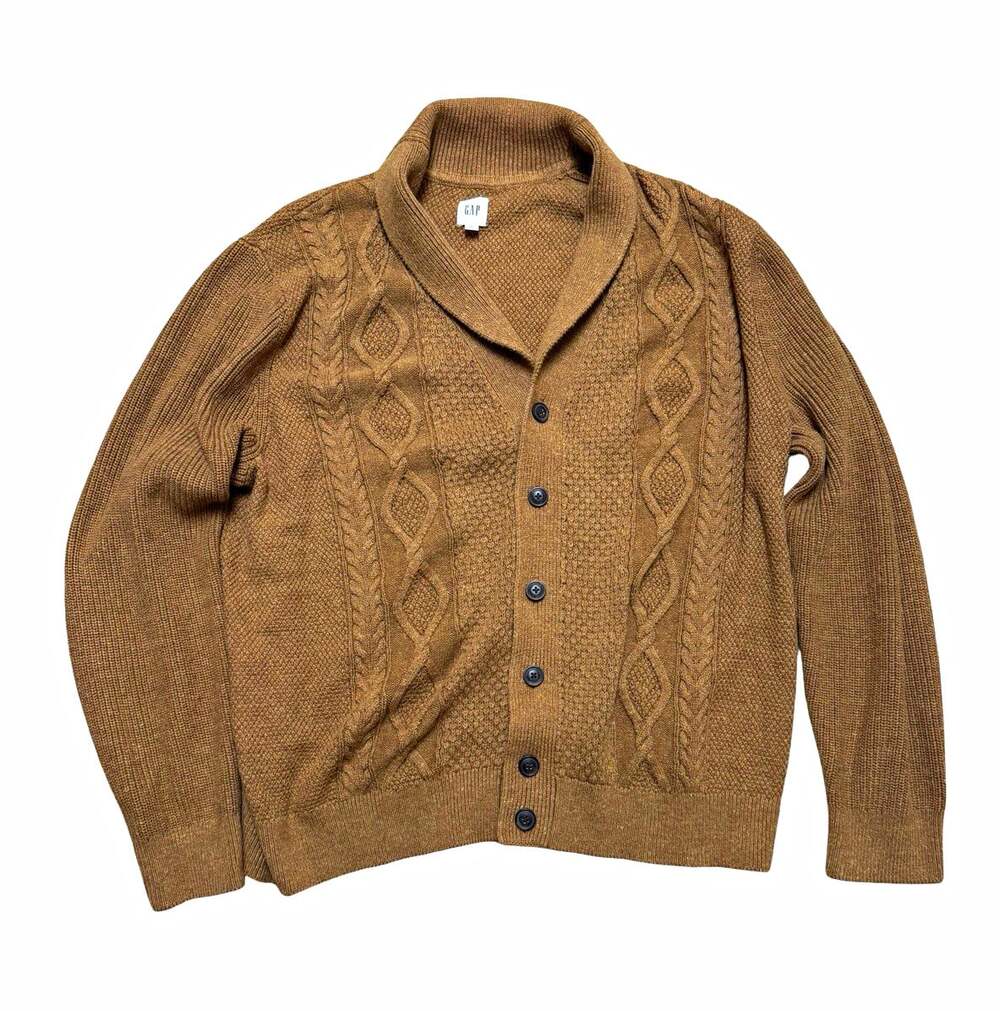 Gap Cable-Knit Button Front Cardigan Sweater Brown Collared Men’s XXL
